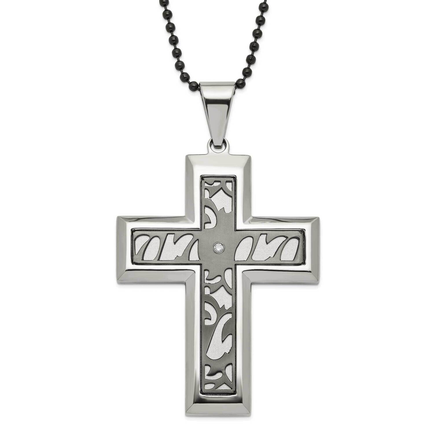 Black-Plated Fancy CZ Latin Cross Necklace Stainless Steel SRN463-24 by Chisel, MPN: SRN463-24, 886…