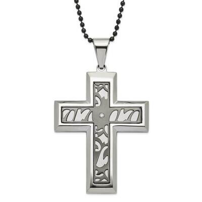Black-Plated Fancy CZ Latin Cross Necklace Stainless Steel SRN463-24 by Chisel, MPN: SRN463-24, 886…