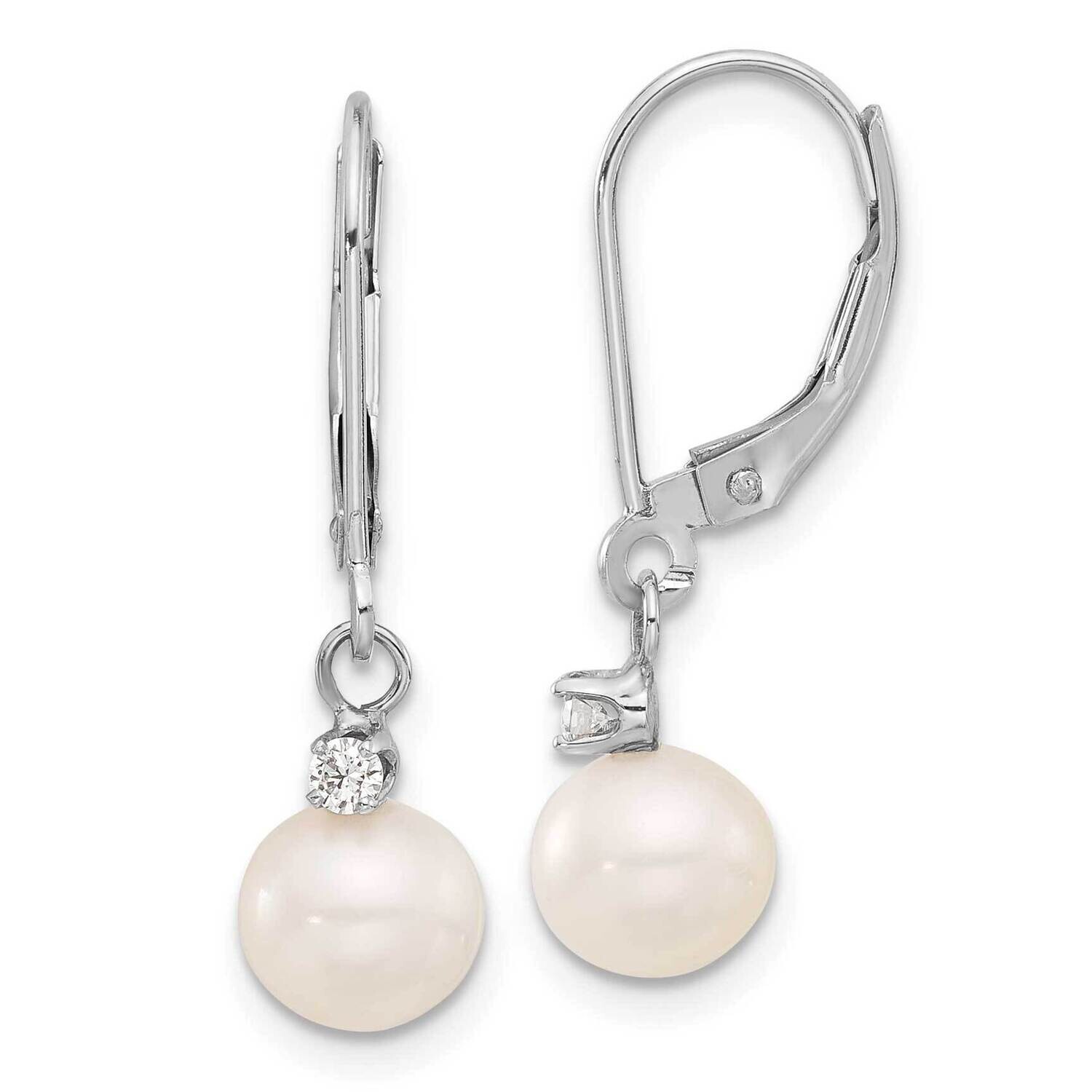 7-8mm White Fwc Pearl .10Ct Diamond Dangle Earrings 14k White Gold XFW850E, MPN: XFW850E,