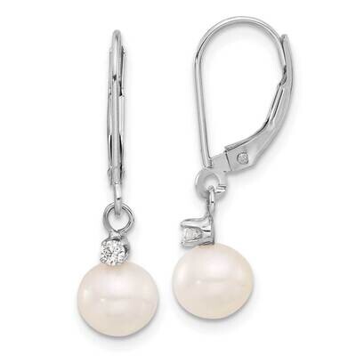 7-8mm White Fwc Pearl .10Ct Diamond Dangle Earrings 14k White Gold XFW850E, MPN: XFW850E,