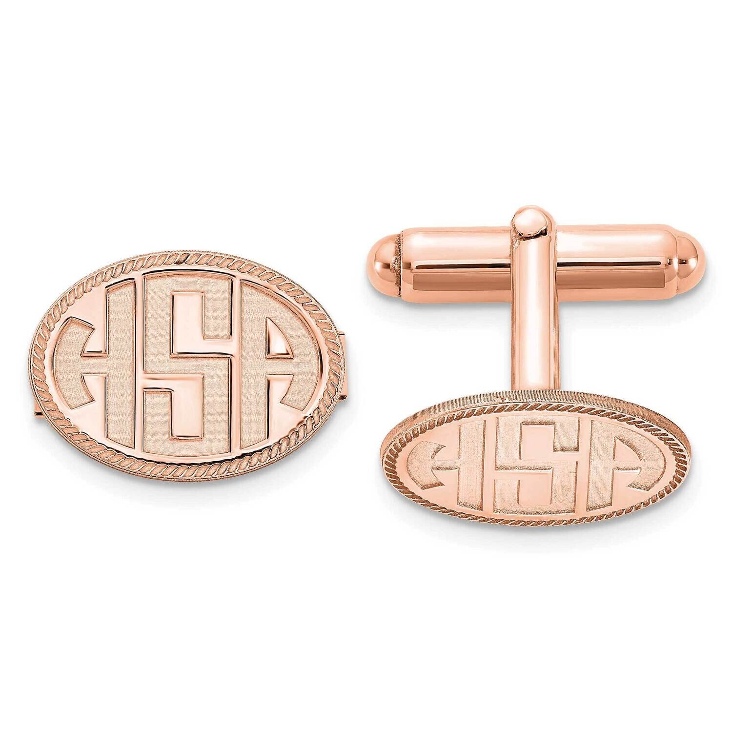 Rose-Plated Oval Boarder Recessed Letters Monogram Cuff Links Sterling Silver XNA624RP
