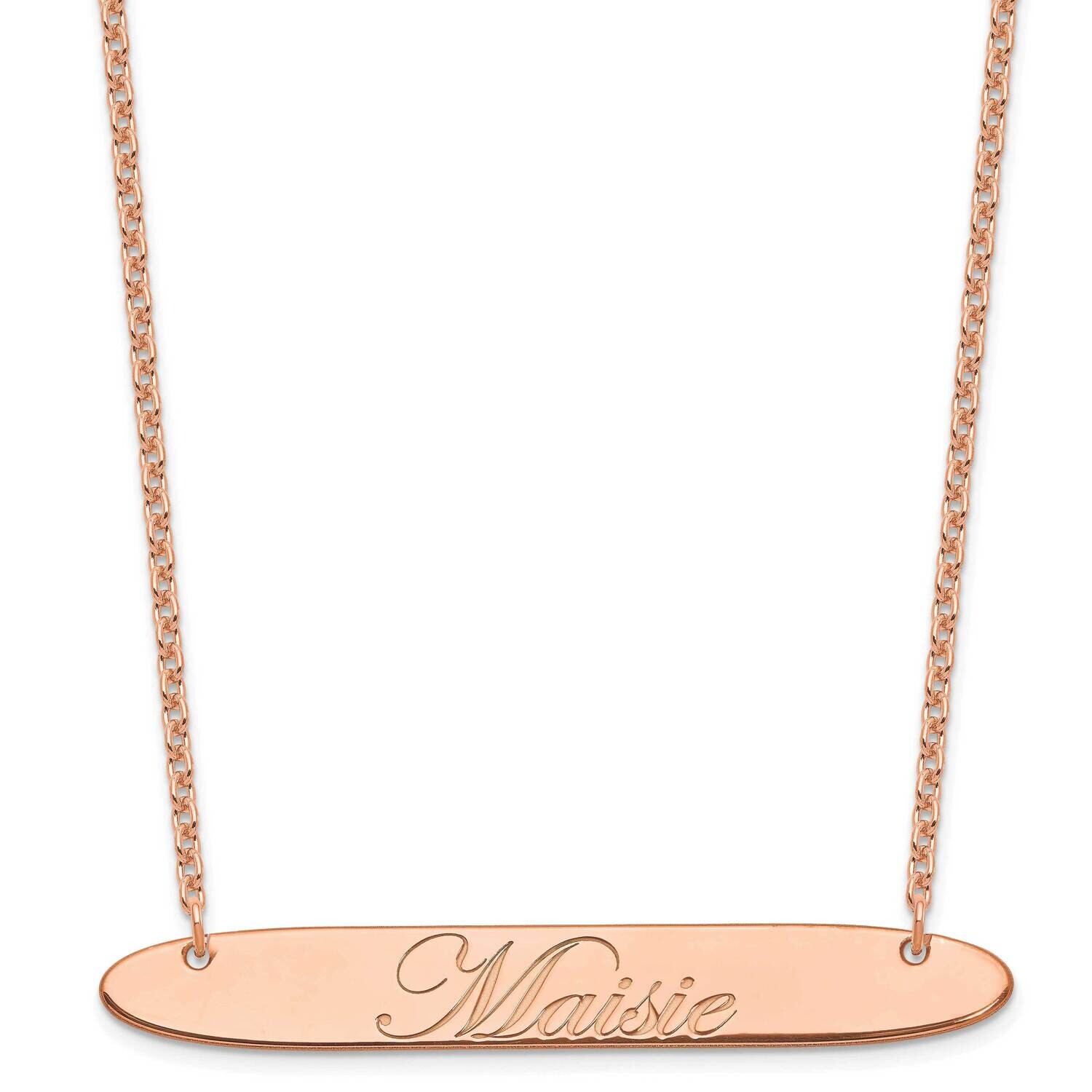 Rose-Plated Large Polished Oblong Edwardian Script Bar Necklace Sterling Silver XNA1226RP, MPN: XNA…