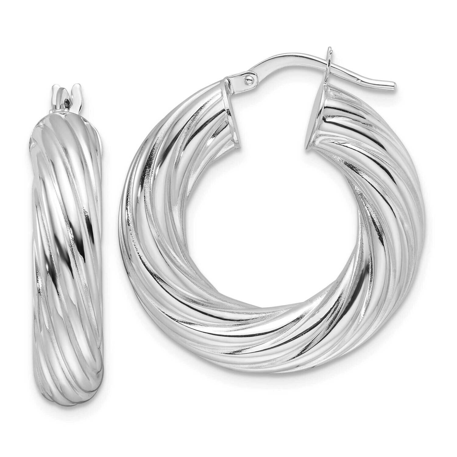 Polished 6mm Twisted Hollow Round Hoop Earrings 14k White Gold TF2246W, MPN: TF2246W,