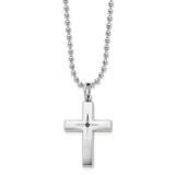 Chisel Brushed Polished 0.015 Carat Black Diamond Cross Pendant On A 24 Inch Ball Chain Necklace St…