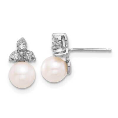 5-6mm Round White Fwc Pearl .06Ct Diamond Post Earrings 14k White Gold XFW846E, MPN: XFW846E,