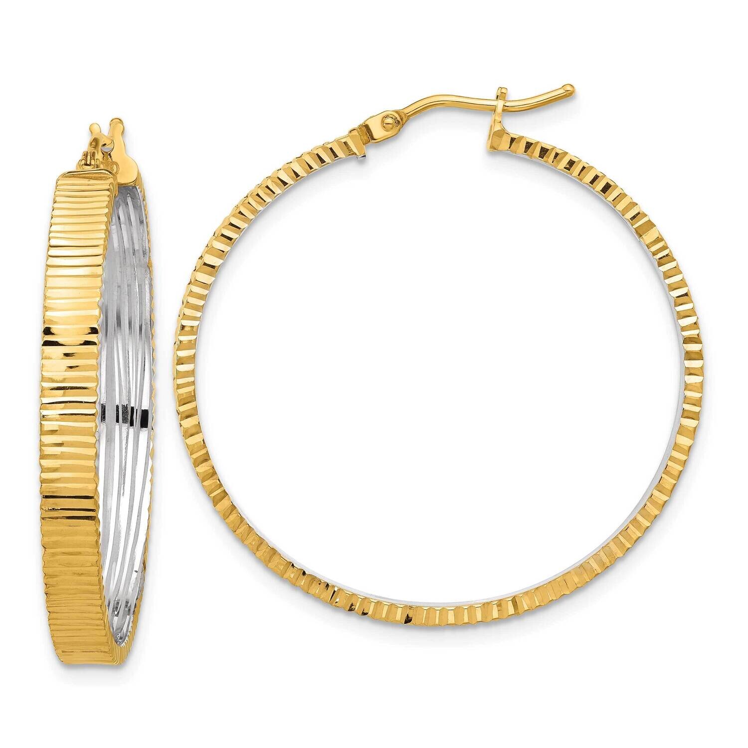 Rhodium Diamond-Cut Circle Hoop Earrings 14k Polished Gold TF2225, MPN: TF2225,