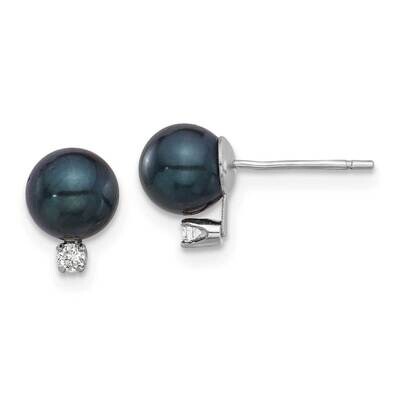 6-7mm Black Akoya Pearl .06Ct Diamond Post Earrings 14k White Gold XFW834E, MPN: XFW834E, 196904100…