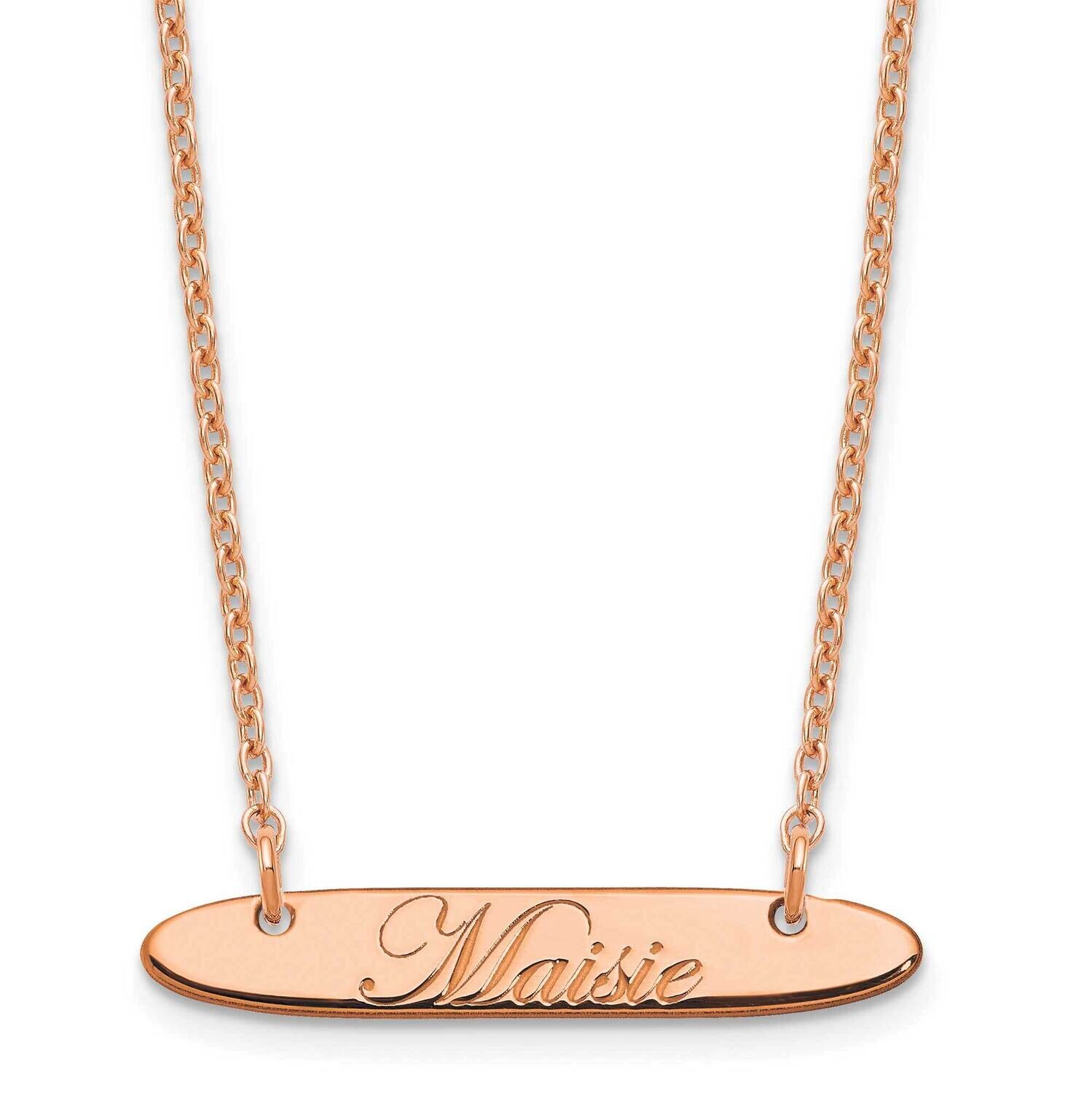 Rose-Plated Small Polished Oblong Edwardian Script Bar Necklace Sterling Silver XNA1216RP, MPN: XNA…