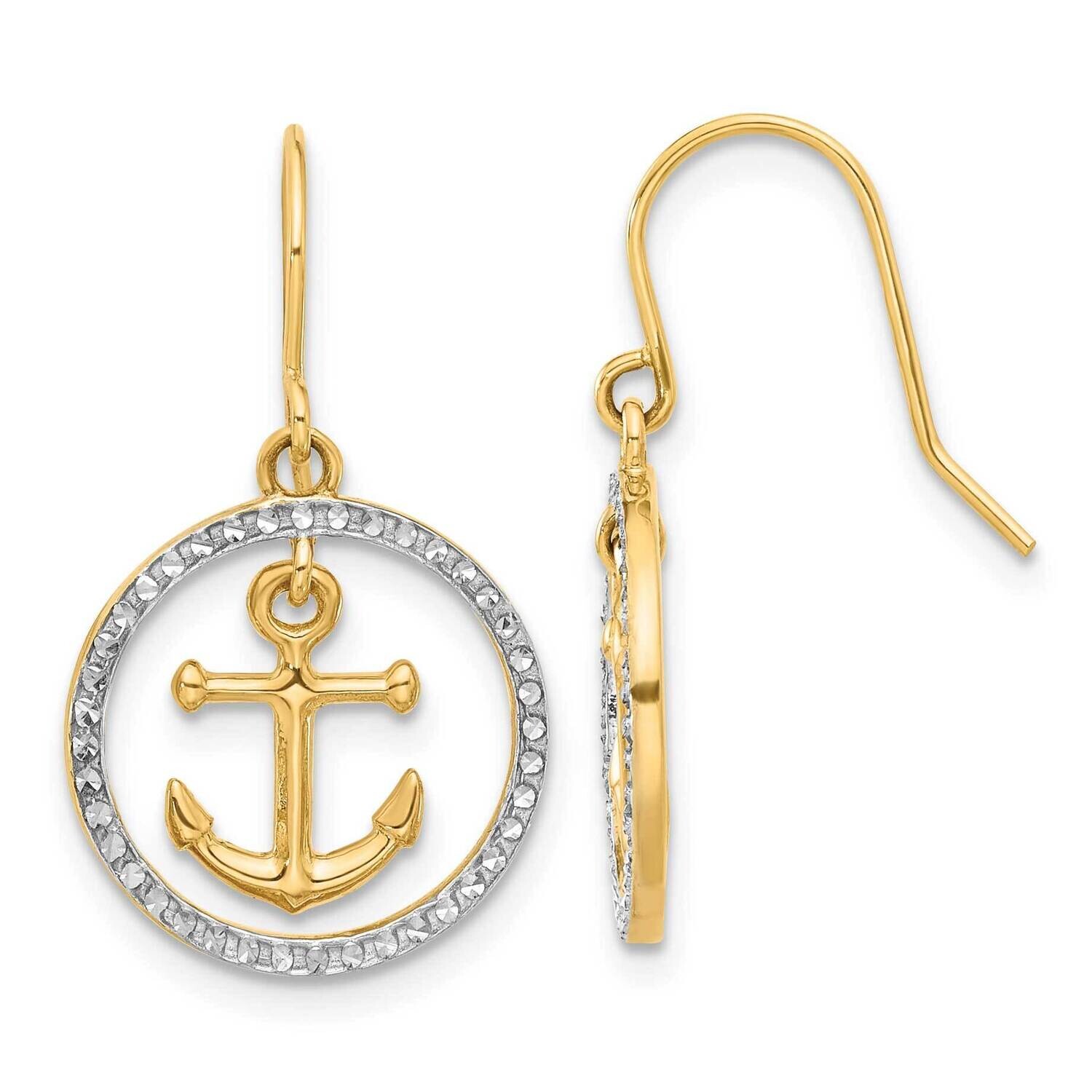 Diamond-Cut Anchor Dangle In Circle Dangle Earrings 14k Gold White Rhodium TF2372
