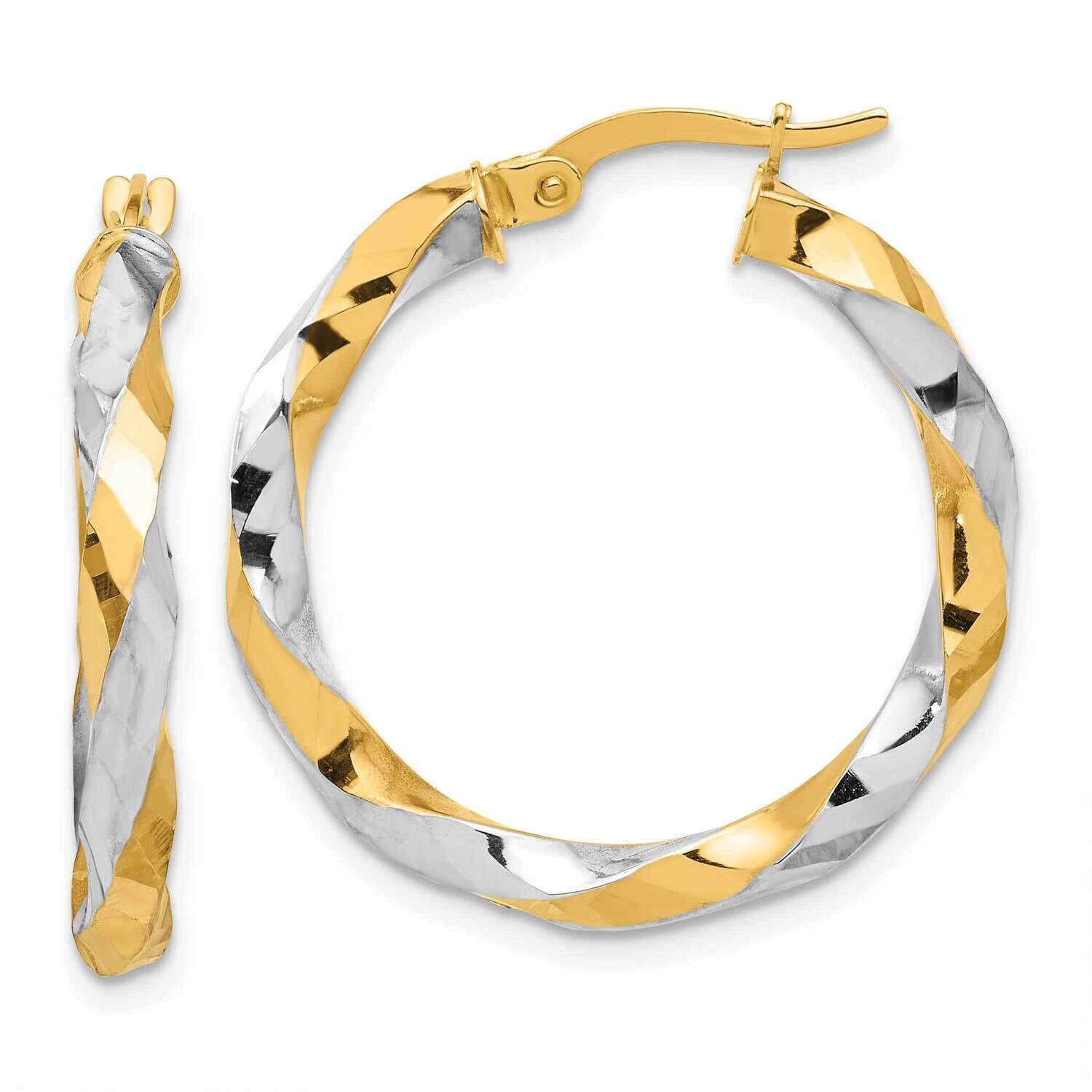 Polished Diamond-Cut Twisted Hoop Earrings 14k Gold White Rhodium TF2238