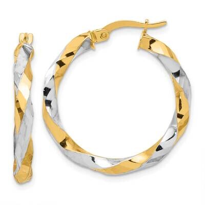 Polished Diamond-Cut Twisted Hoop Earrings 14k Gold White Rhodium TF2238, MPN: TF2238,