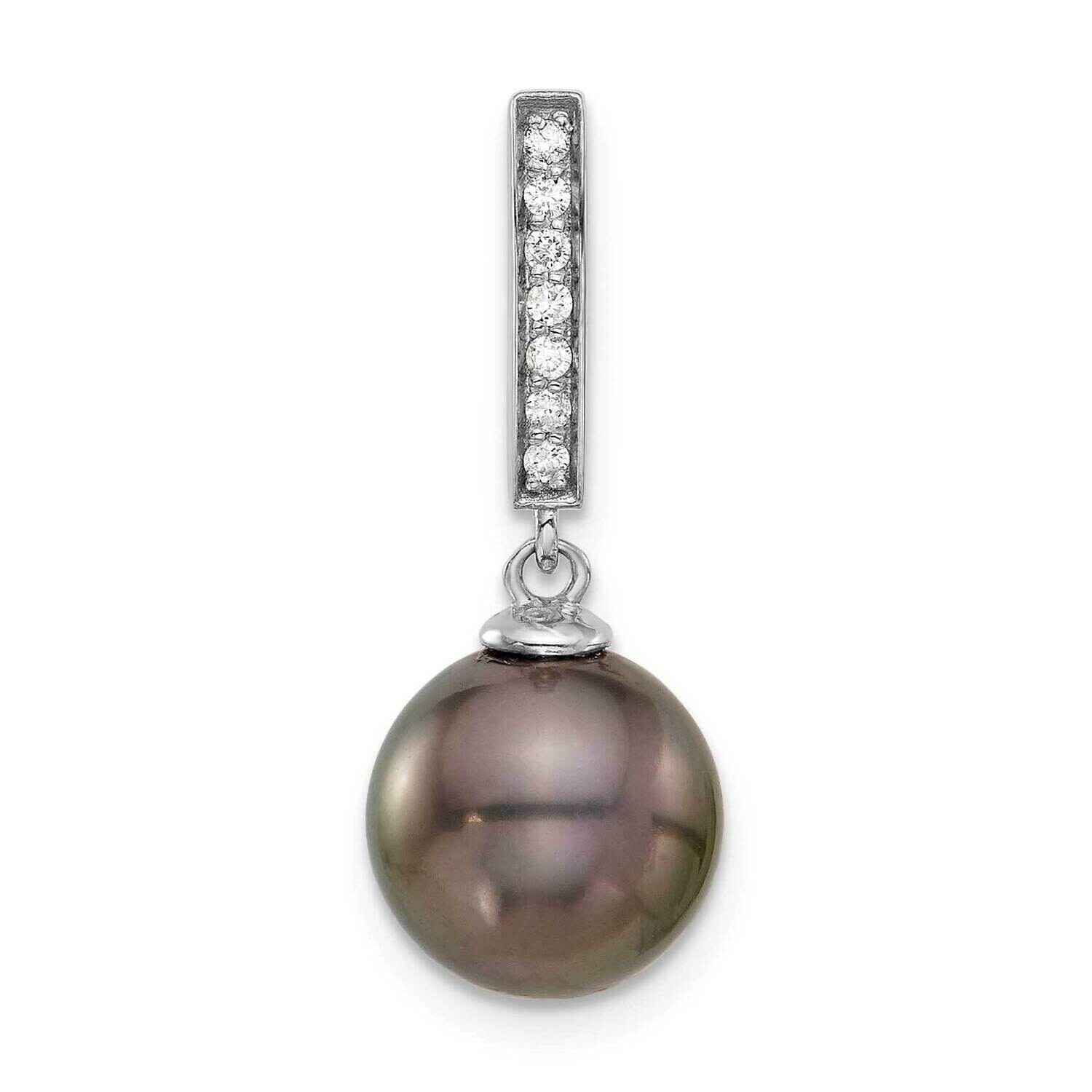 10-11mm Black Tahitian Pearl .07Ct Diamond Dangle Chain Slide 27 Inch 14k White Gold XF813