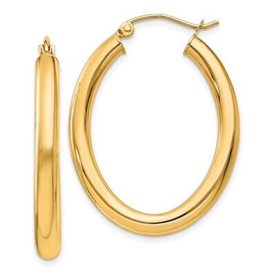 3.5mm Oval Tube Hoop Earrings 14k Polished Gold TC120Y, MPN: TC120Y,