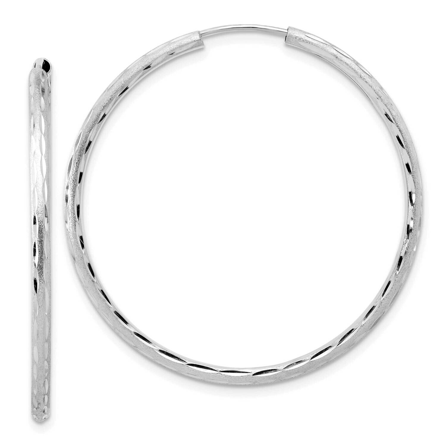 Polished Satin Diamond-Cut 2.00mm Endless Hoop Earrings 14k White Gold TF2187W, MPN: TF2187W,