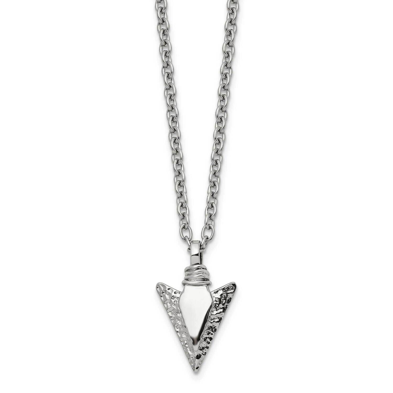 Chisel Brushed Polished Arrowhead Pendant On A 19.5 Inch .75 Inch Extension Cable Chain Necklace Stainless Steel SRN3026-19.5
