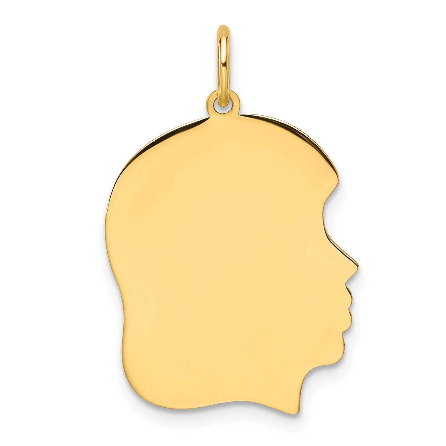 Plain Medium .018 Gauge Facing Right Engravable Girl Head Charm 14k Gold XM664/18, MPN: XM664/18,