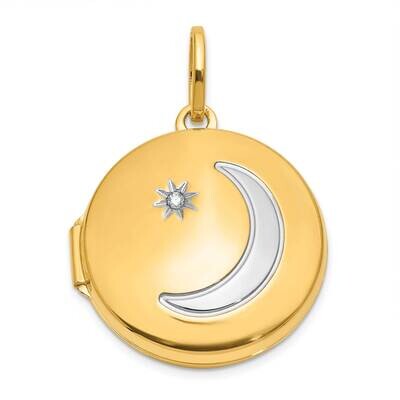 20mm Diamond Moon &amp; Star Round Locket 14k Gold White Rhodium XL867, MPN: XL867, 196904099629