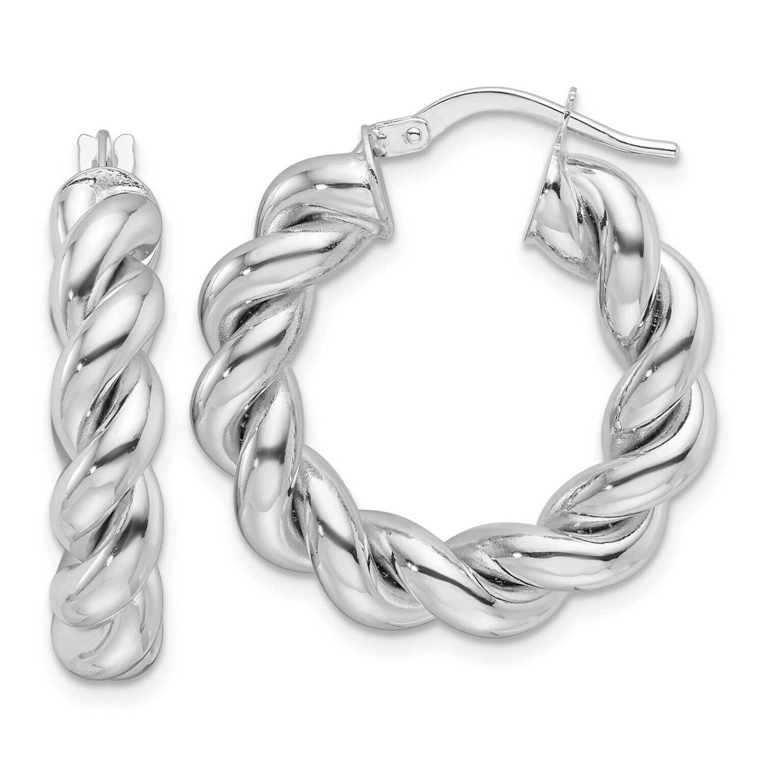 Polished 5.3mm Hollow Twisted Round Hoop Earrings 14k White Gold TF2258W, MPN: TF2258W,