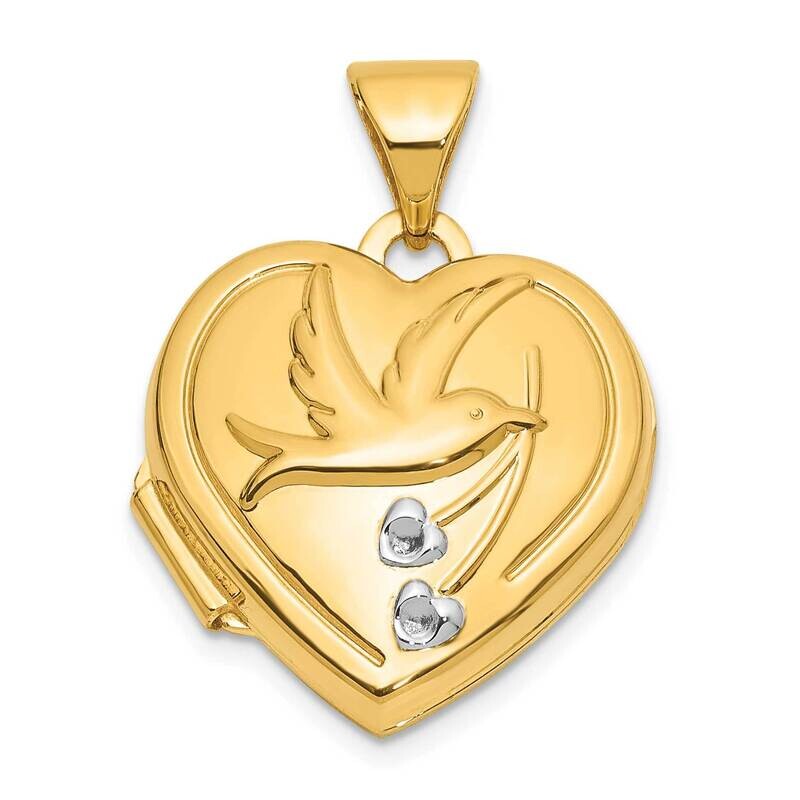 15mm Dove Together Forever Reversible Heart Locket 14k Gold White Rhodium XL852