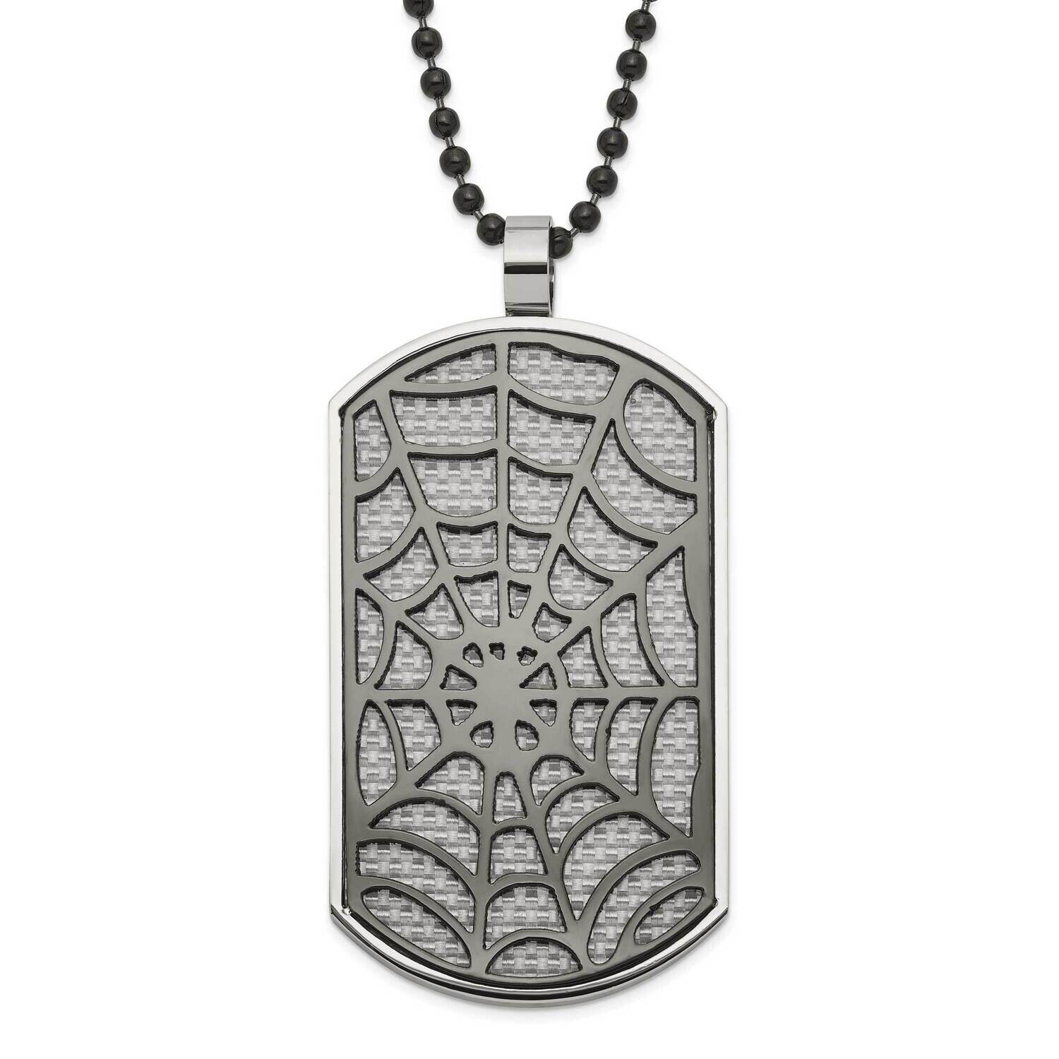 Black Ip-Plated Reversible Grey Red Carbon Fiber Inlay Spider Web &amp; Flame Dogtag Necklace Stainless…