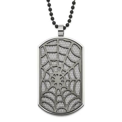 Black Ip-Plated Reversible Grey Red Carbon Fiber Inlay Spider Web &amp; Flame Dogtag Necklace Stainless…