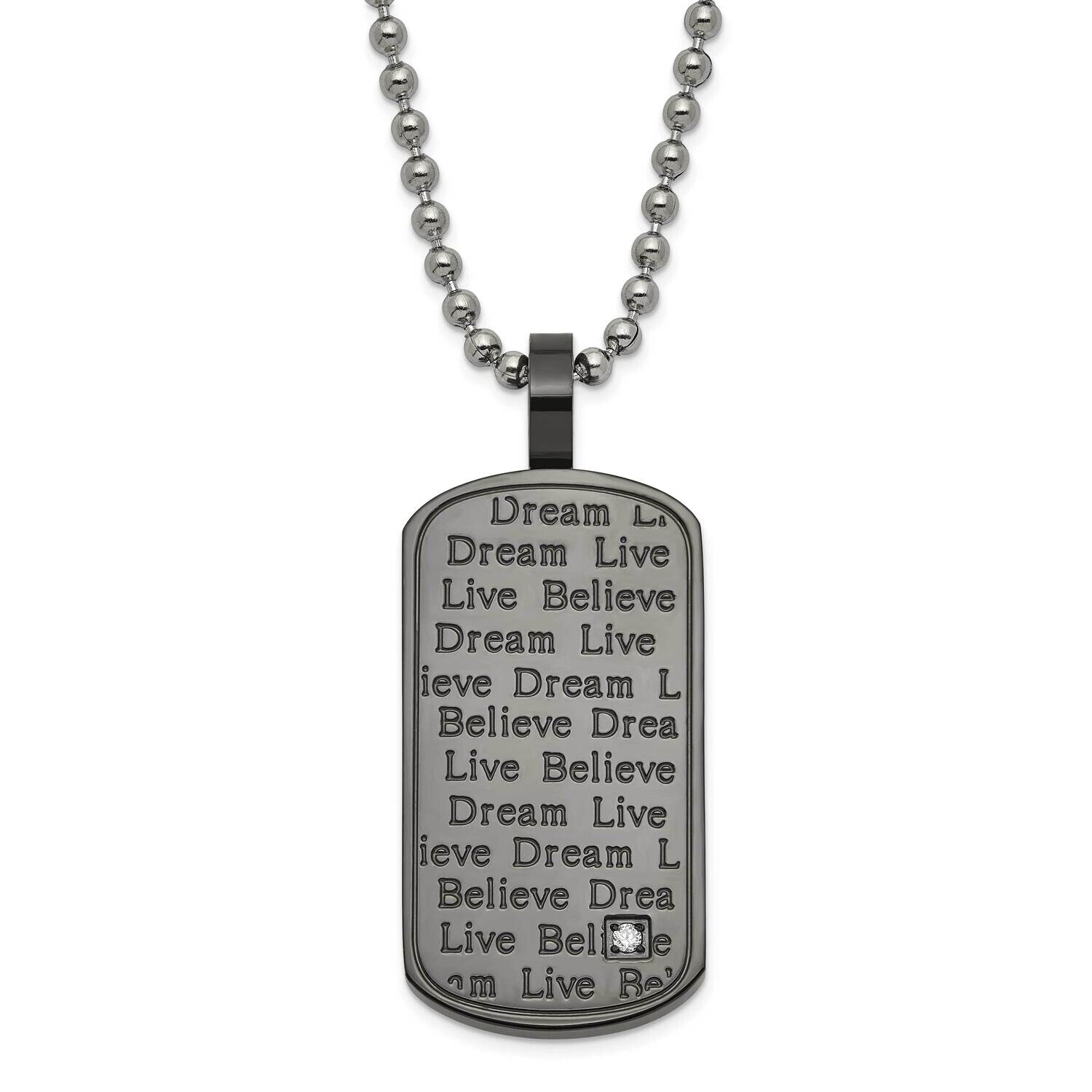 Black Pvd-Plated CZ Believe Live Dream Dogtag Necklace Stainless Steel SRN501-24 by Chisel, MPN: SR…