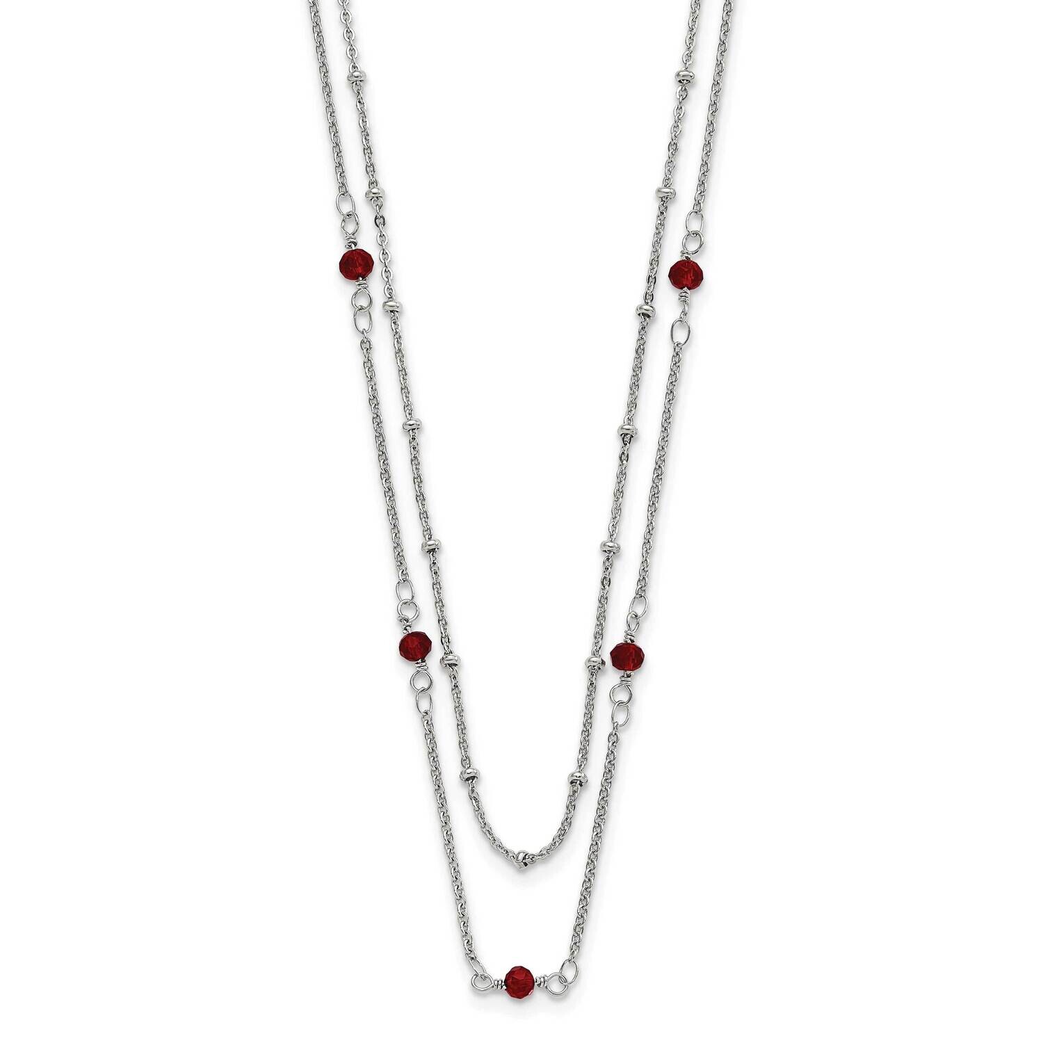 Chisel Polished 2-StrRed Crystal Beaded 16 Inch 1 Inch Extension Necklace Stainless Steel SRN3104-16