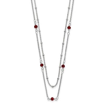 Chisel Polished 2-StrRed Crystal Beaded 16 Inch 1 Inch Extension Necklace Stainless Steel SRN3104-1…
