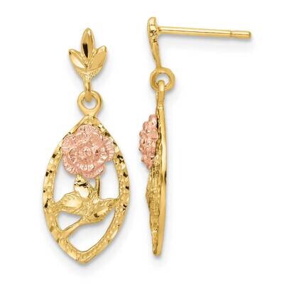 Textured Flower Post Dangle Earrings 14k Two-Tone Gold TE887, MPN: TE887, 883957952123