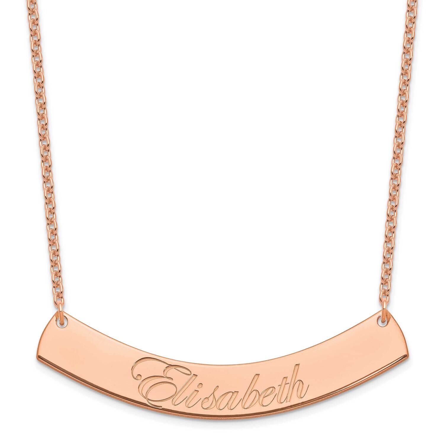 Rose-Plated Large Polished Curved Edwardian Script Bar Necklace Sterling Silver XNA1227RP, MPN: XNA…