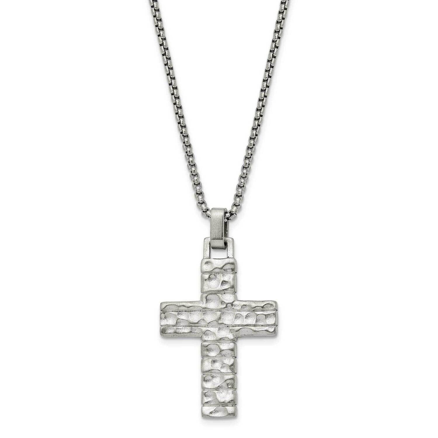 Chisel Brushed Polished Textured Cross Pendant On A 24 Inch Box Chain Necklace Stainless Steel SRN3…