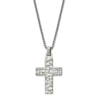 Chisel Brushed Polished Textured Cross Pendant On A 24 Inch Box Chain Necklace Stainless Steel SRN3…