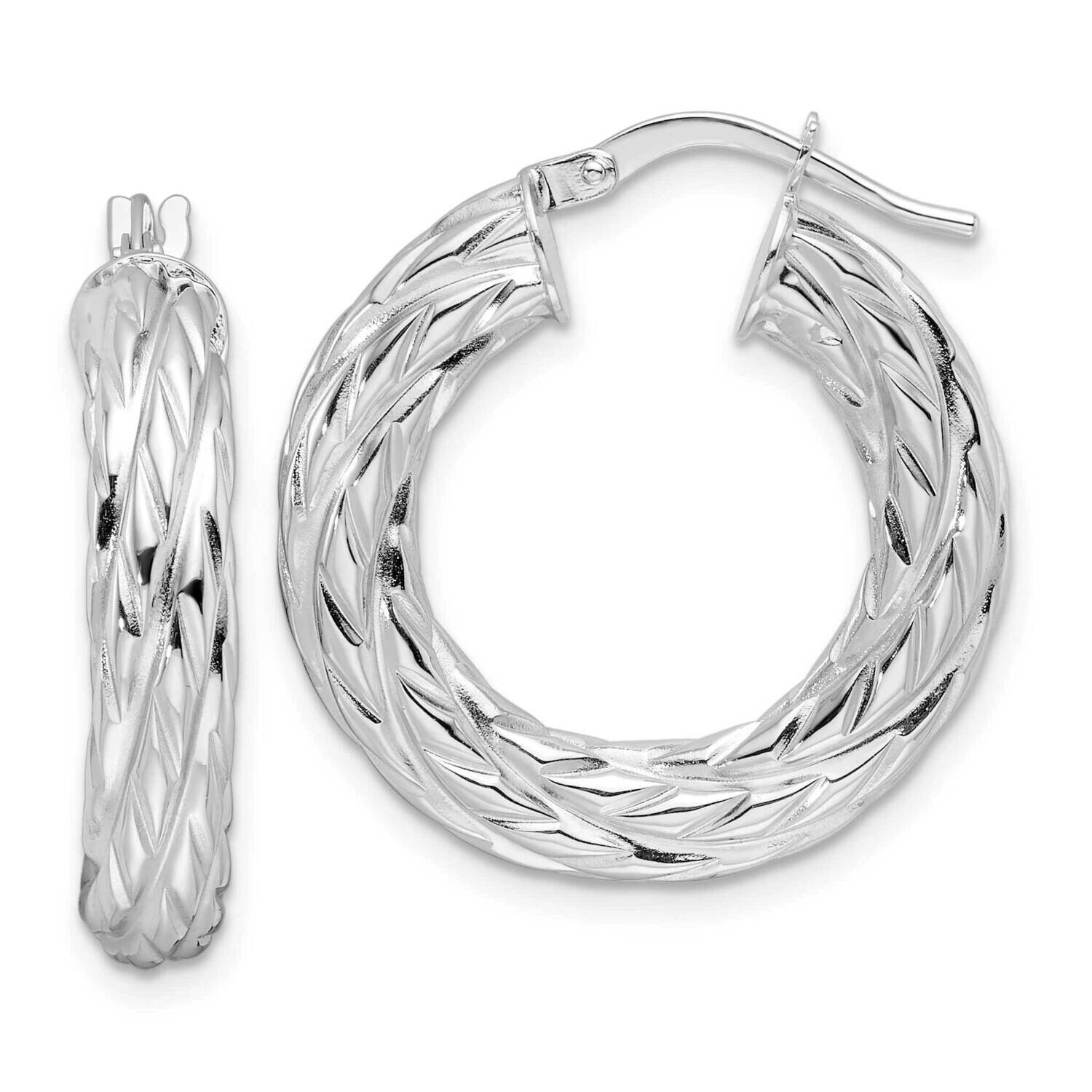 Polished 4.75mm Woven Texture Round Hoop Earrings 14k White Gold TF2244W, MPN: TF2244W,