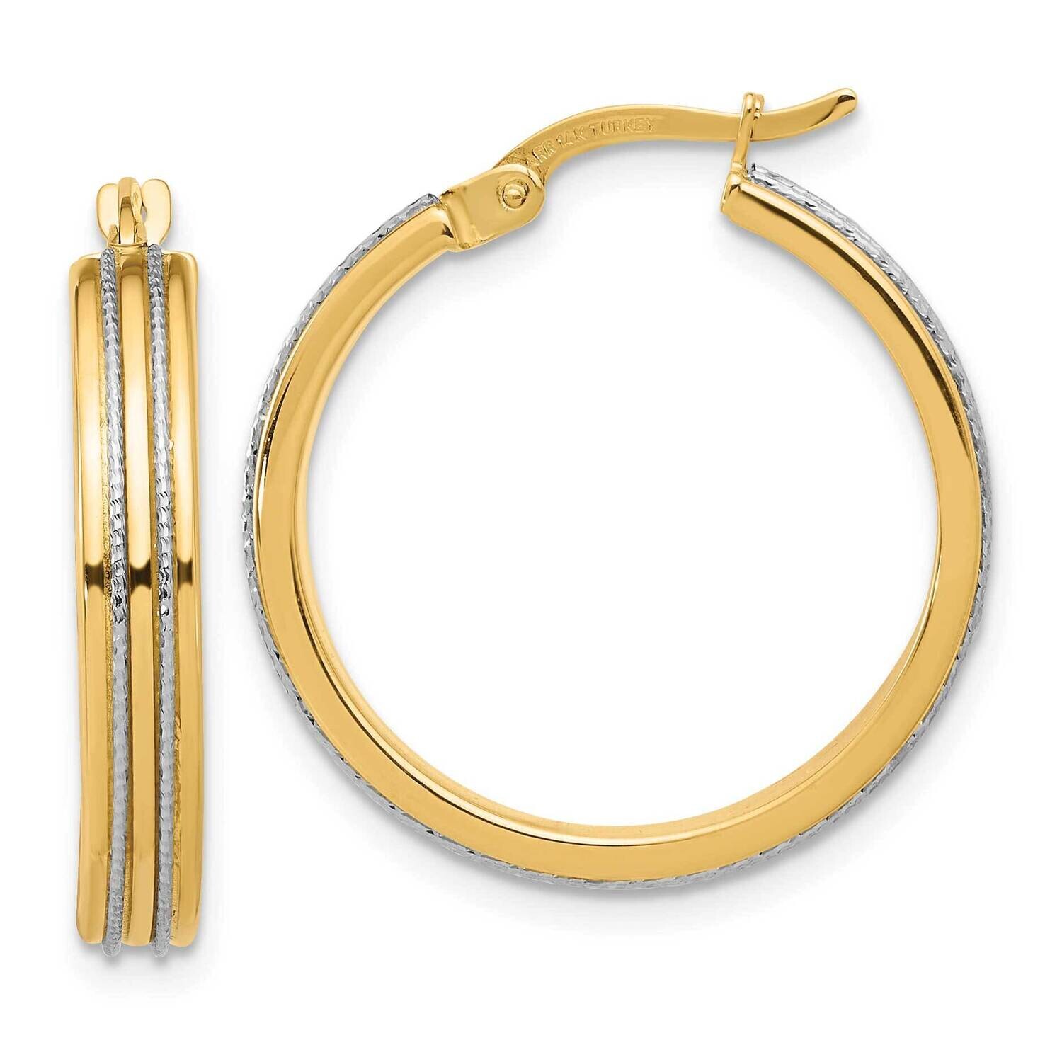 Polished Diamond-Cut Hoop Earrings 14k Two-Tone Gold TF2206, MPN: TF2206,
