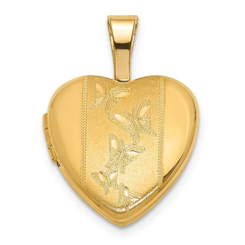 Satin 12mm Butterfly Heart Locket 14k Polished Gold XL846