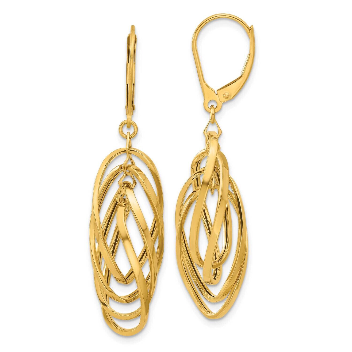 Oval Twisted Dangle Leverback Earrings 14k Polished Gold TF2323
