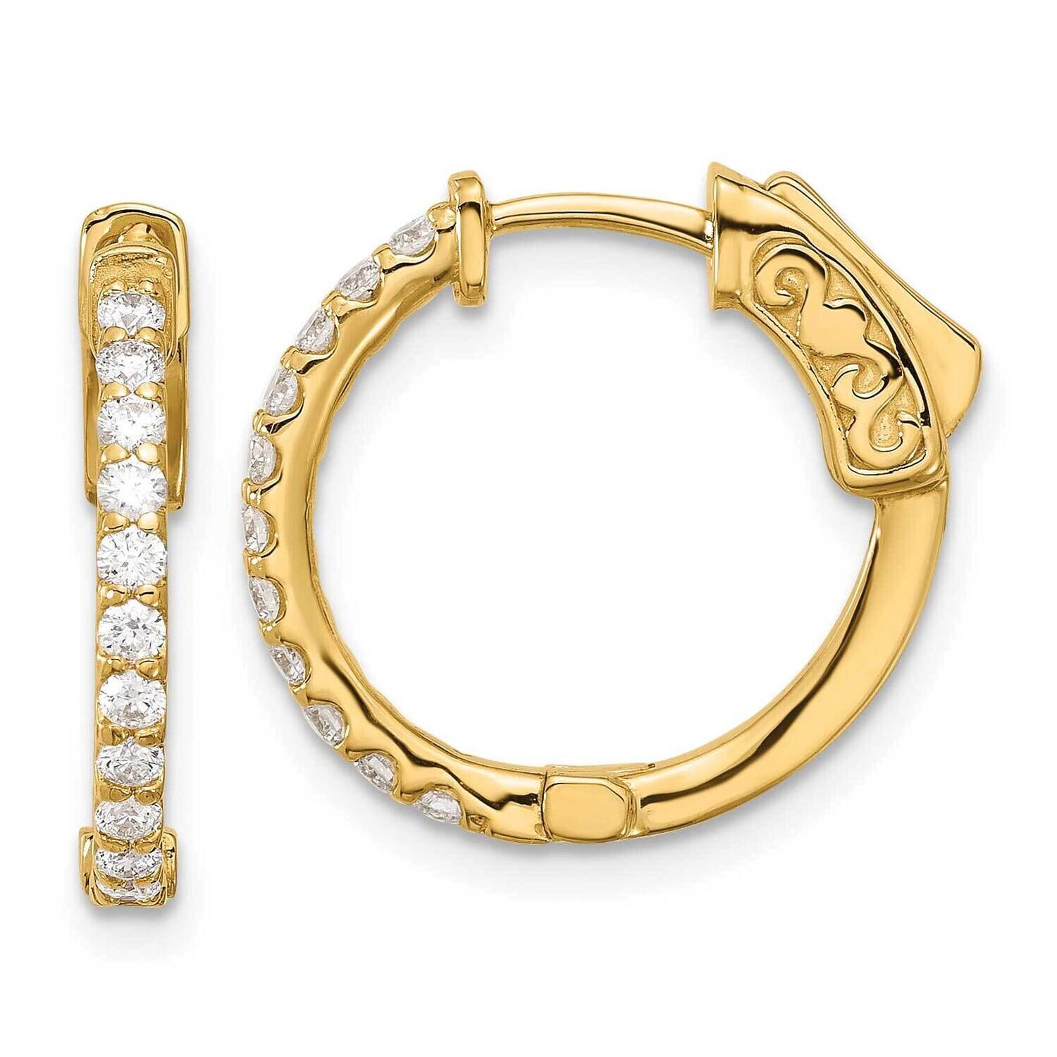 .44Ct 22-1.7mm Round Hoop Safety Clasp Diamond Earrings 14k Gold XE3256AA, MPN: XE3256AA,