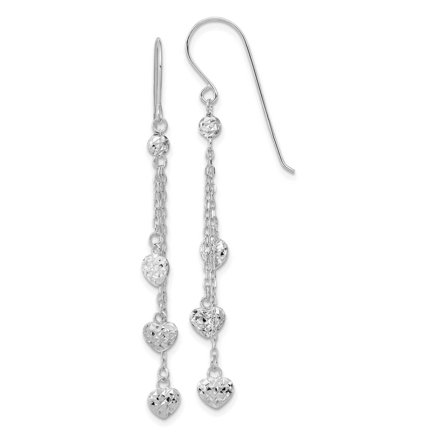 Diamond-Cut Triple Heart Dangle Shepherd Hook Earrings 14k White Gold TH979W, MPN: TH979W,