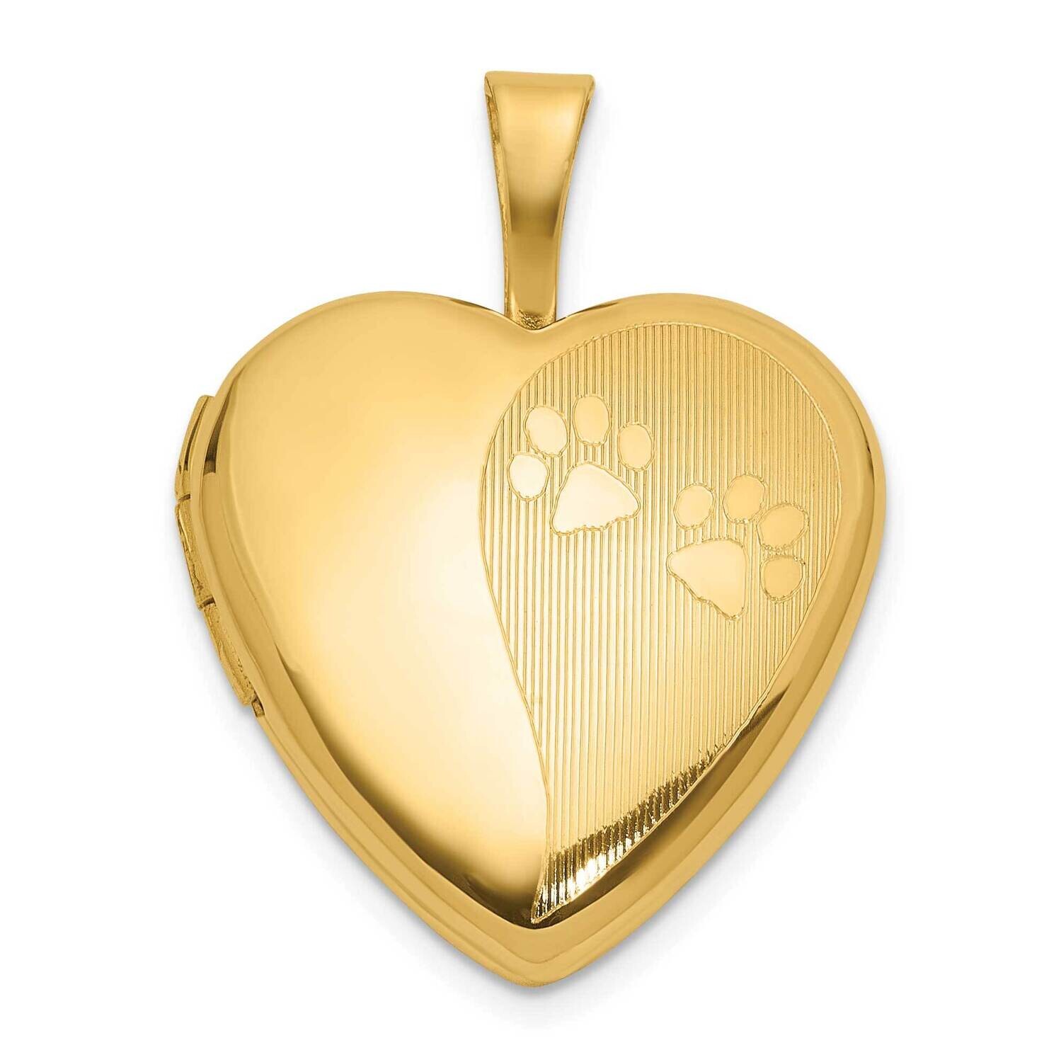 Textured Polished Paw Prints 16mm Heart Locket 14k Gold XL847