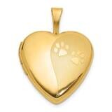 Textured Polished Paw Prints 16mm Heart Locket 14k Gold XL847, MPN: XL847,