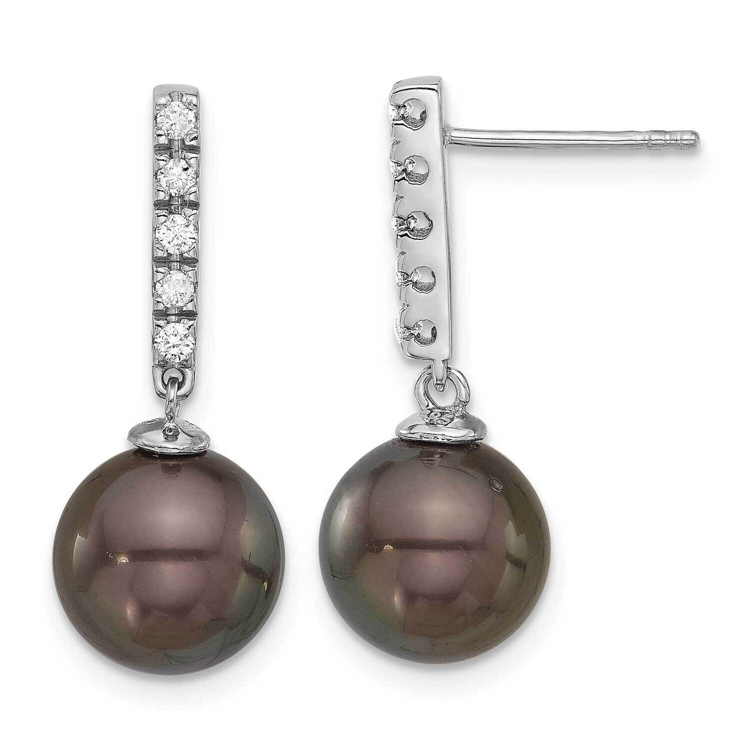 9-10mm Round Black Tahitian Pearl .20Ct Diamond Earrings 14k White Gold XF813E, MPN: XF813E,