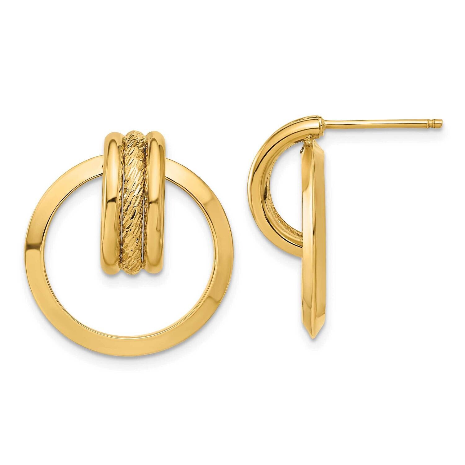 Center Triple Wire In Circle Post Dangle Earrings 14k Gold Diamond-Cut TF1925
