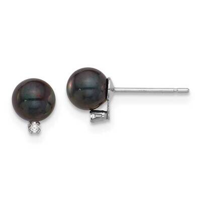5-6mm Black Saltwater Akoya Pearl .02Ct Diamond Post Earrings 14k White Gold XFW833E, MPN: XFW833E,…
