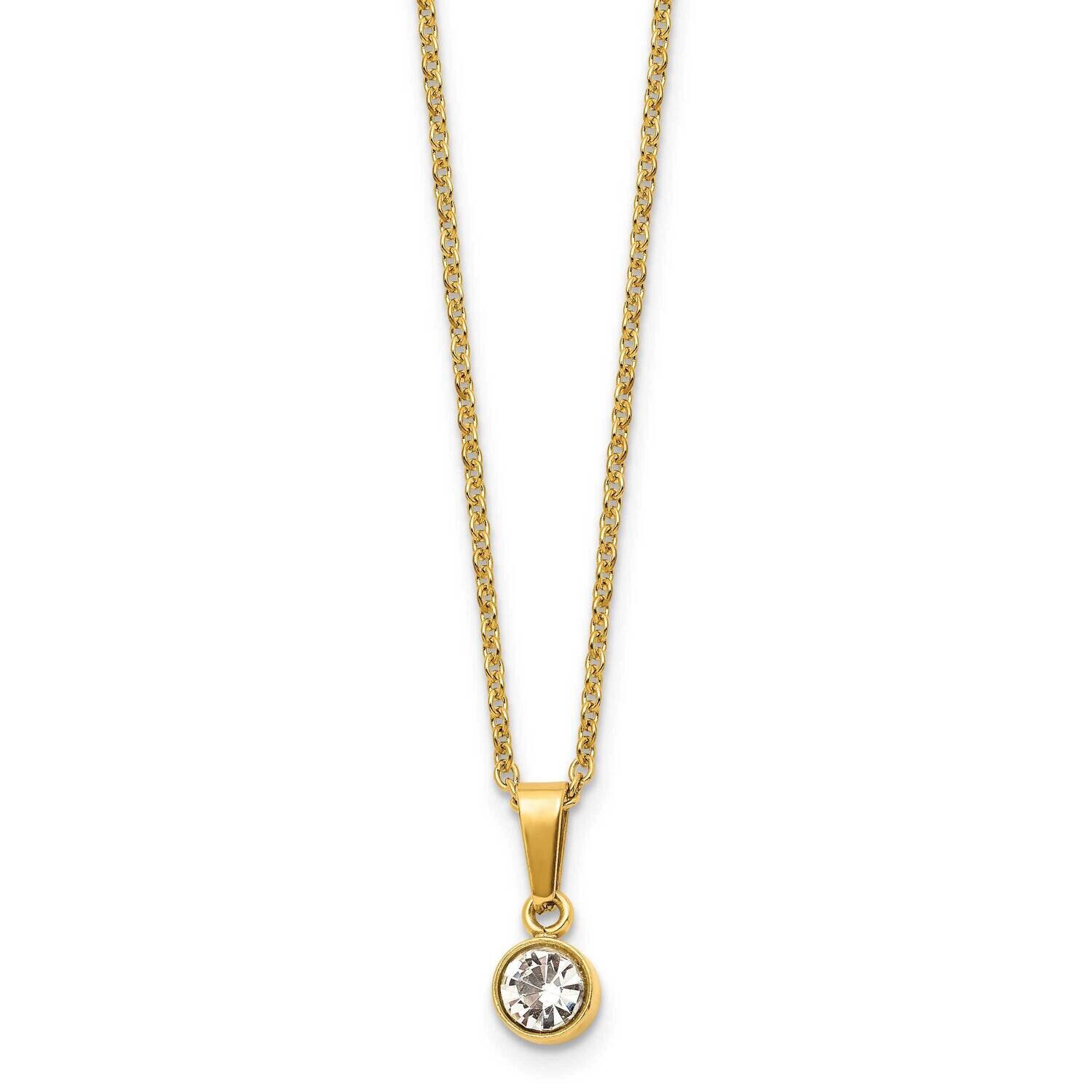 Chisel Polished Yellow Ip-Plated Crystal Pendant On A 16 Inch Cable Chain A 2 Inch Extension Neckla…