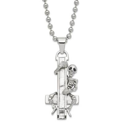 Skeleton Hugging Cross Necklace Stainless Steel SRN319-22 by Chisel, MPN: SRN319-22, 883957750422