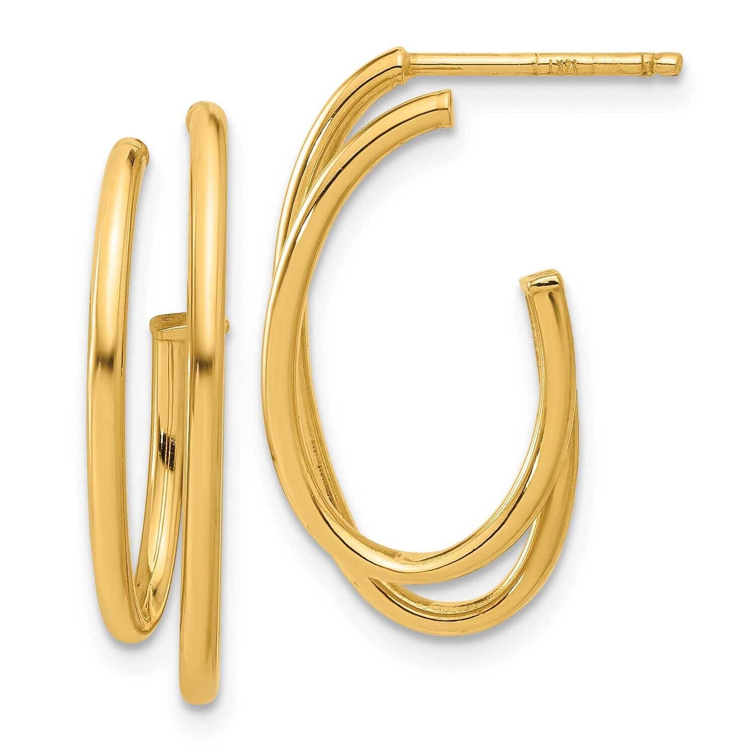 Oval Double StrJ-Hoop Post Earrings 14k Polished Gold TF2276, MPN: TF2276,