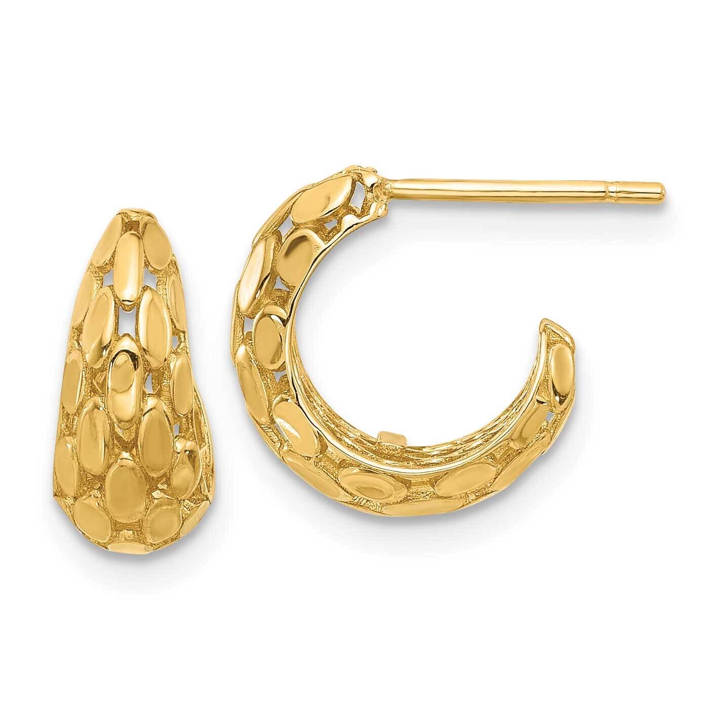 Textured J Hoop Post Earrings 14k Gold TF2350
