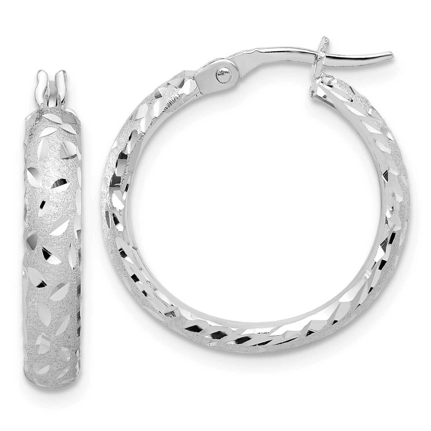 Satin 4mm Diamond Cut Hoop Earrings 14k White Gold TF2222YW, MPN: TF2222YW,