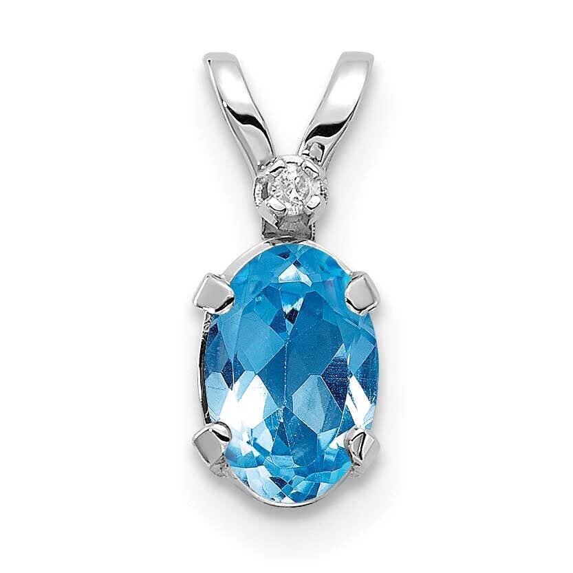 Diamond Blue Topaz Birthstone Pendant 14k White Gold XBE167W