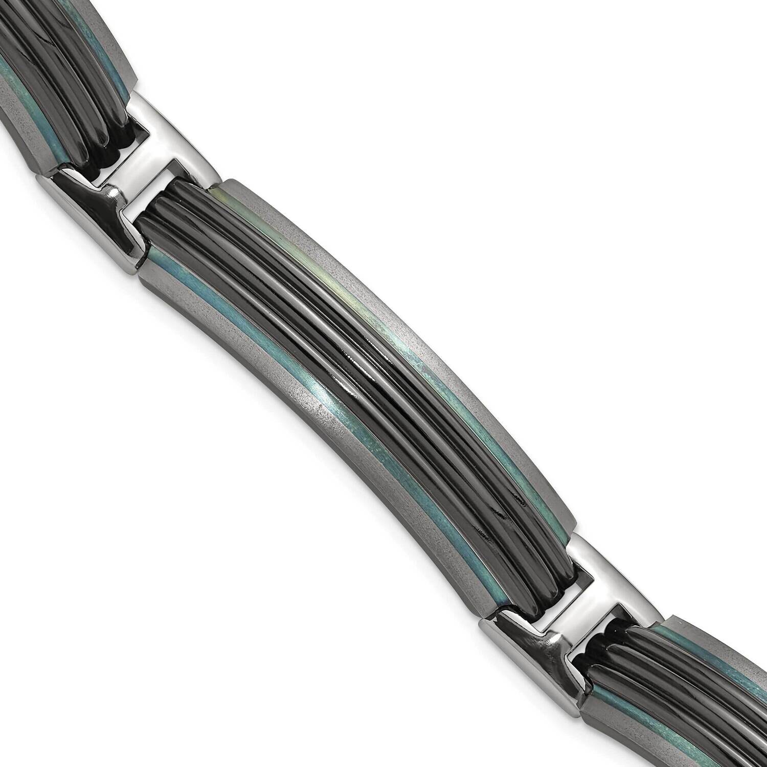 Ster.Sil Black Ti Brushed Polished Striped Link Bracelet 8 Inch Titanium TBB166-8 by Chisel, MPN: T…